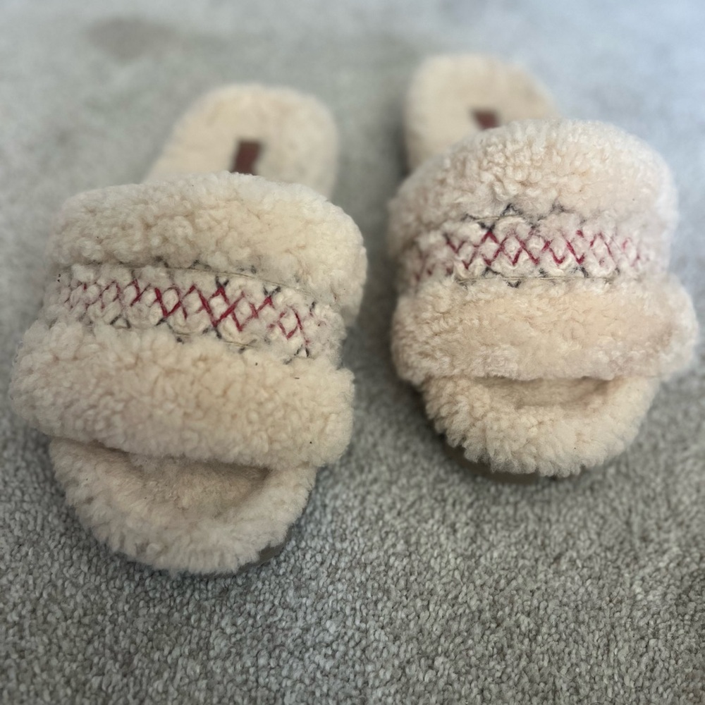 Cozy Cream Slippers with Red Stitching